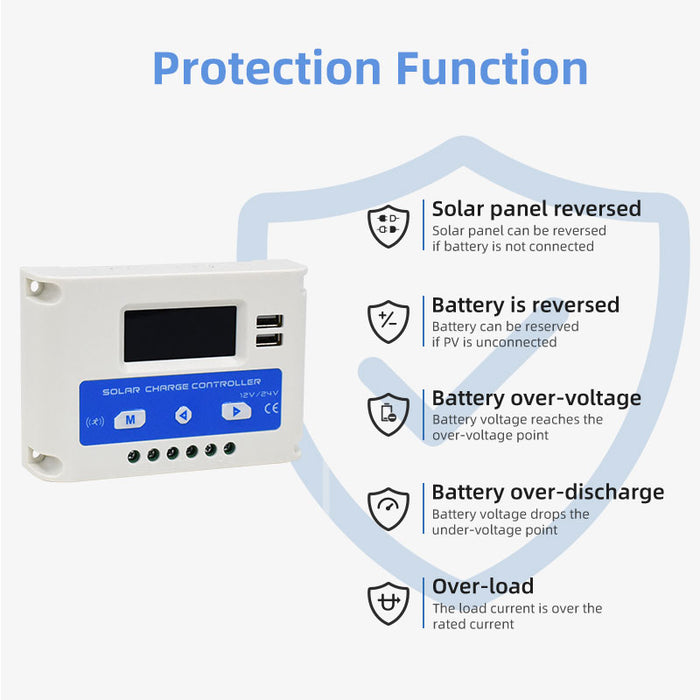 12V/24V 20A 30A PWM Solar Charging Controller With Auto Sensing Function