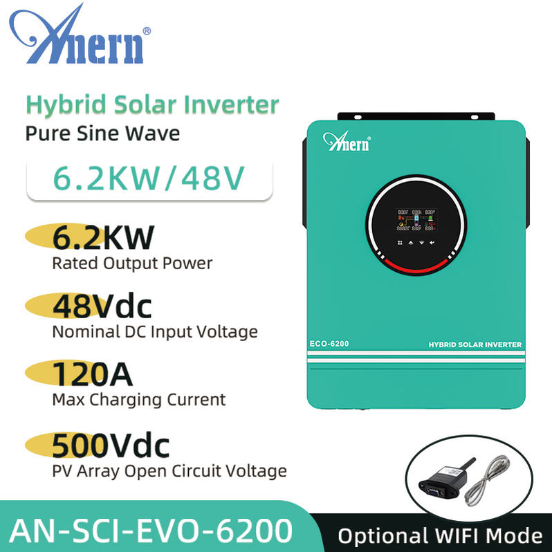 6200W 220VAC/230VAC/240VAC 24VDC Off-Grid Hybrid Solar Inverter - Anern