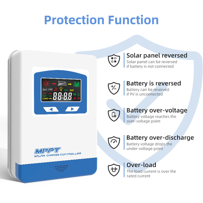 12V/24V 20A 30A 40A 60A MPPT Solar Charge Controller with LCD Display